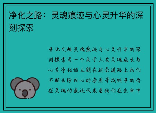 净化之路：灵魂痕迹与心灵升华的深刻探索